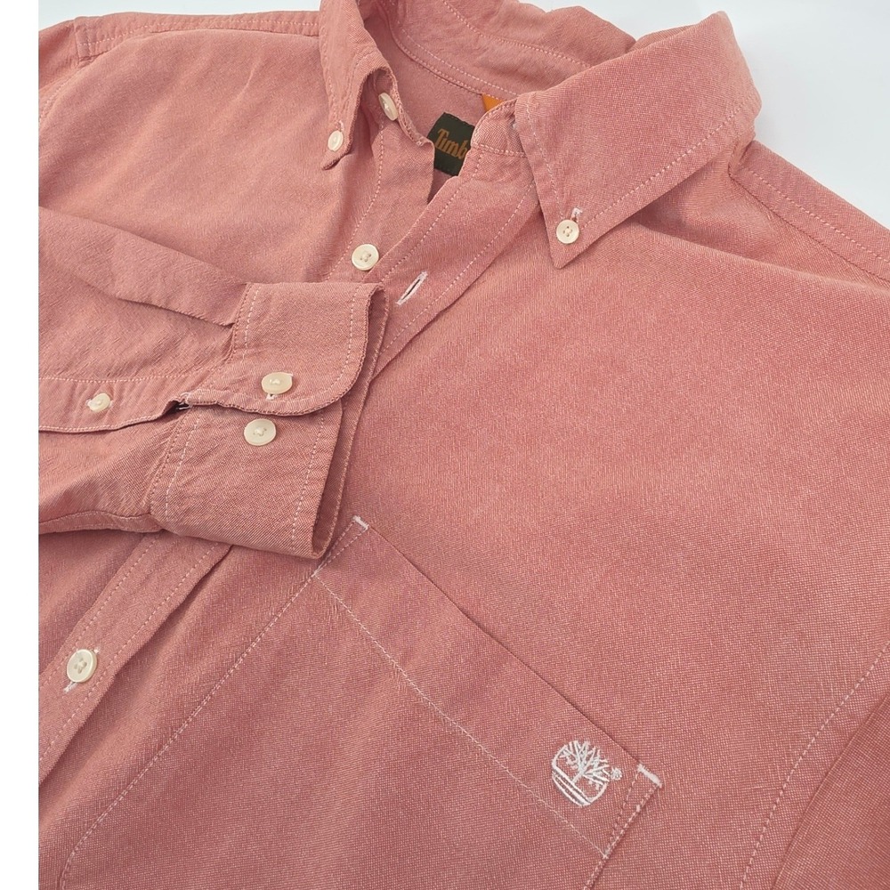 VtgTimberland Mens Orange Oxford Long Sleeve Button Down Shirt Pocket Medium
